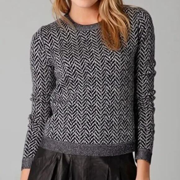 Theory Purple Siona Loryelle 100% Wool Herringbone Chevron Sweater • Size S - Picture 1 of 4